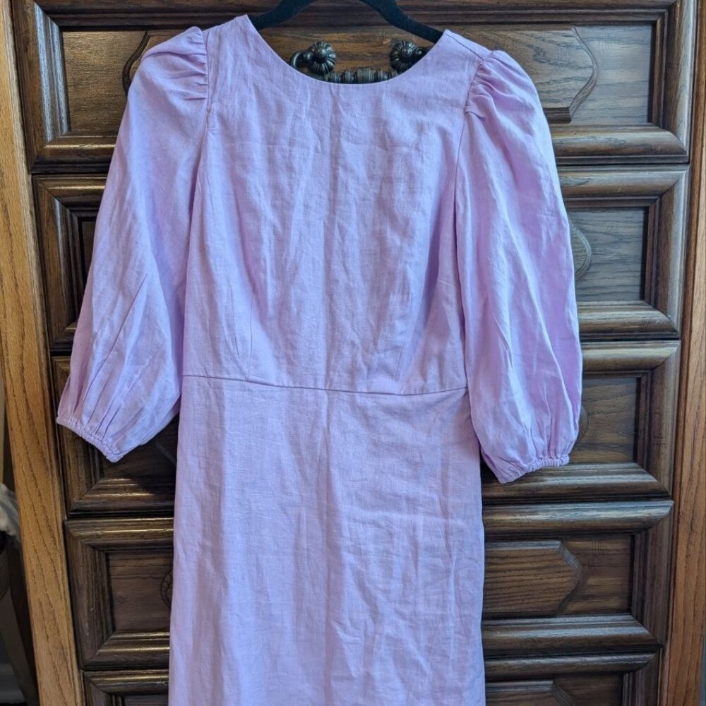 Ann Taylor Open Back Lilac Linen Flare Lined Dress Party Ethereal Size 0P